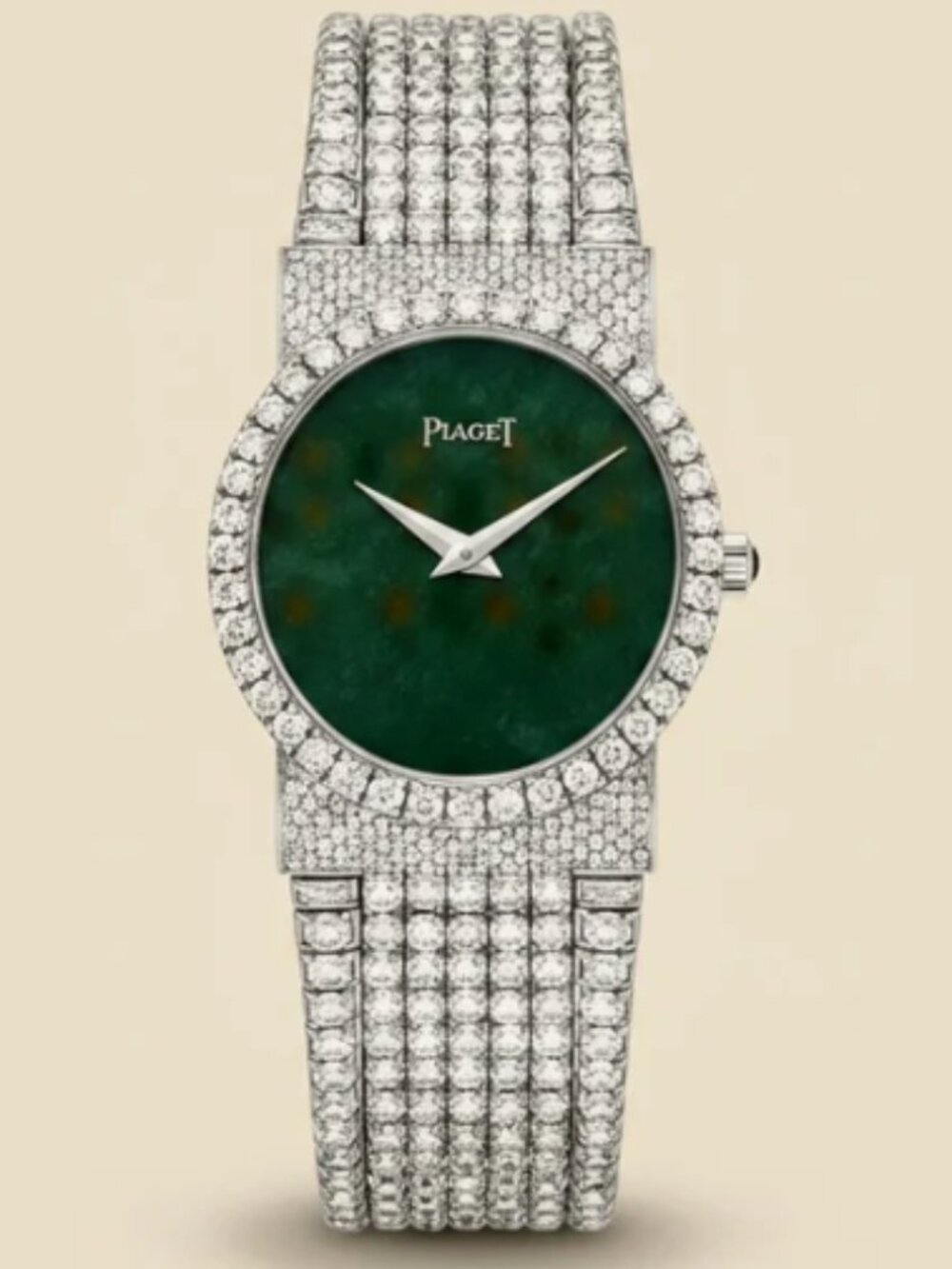 18K Piaget Diamond Jade Ladies Solid White Gold 18K White Gold Dress Watch